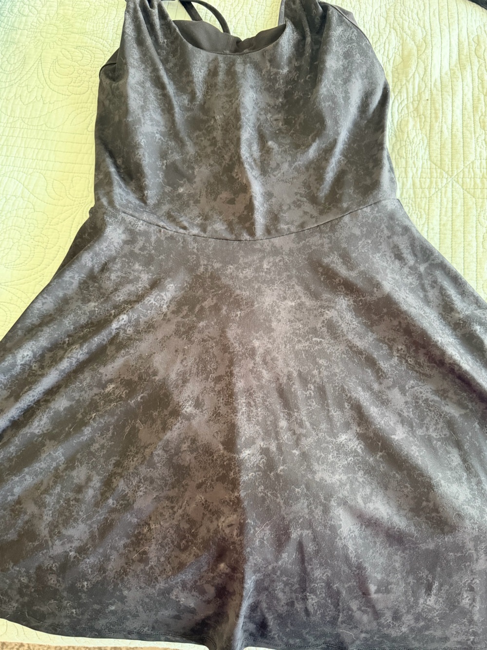 Fabletics Halter Dress in Marbled Black and Gray